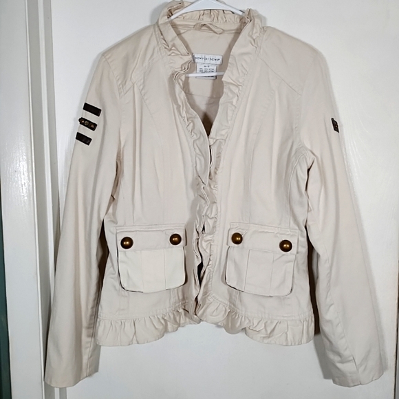 Newport News Women's 12 Cotton Jacket Military Ruffle Open Pocket Vintage Button - Picture 1 of 14